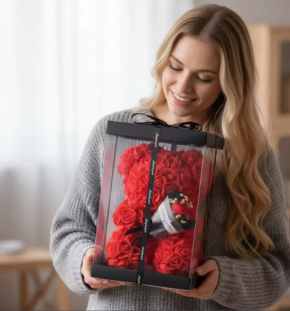 1pc 25cm Rose Bear with flower bouquet Artificial Foam Flowers Bear Romantic Creative Gifts For Valentines Day Anniversary Gift