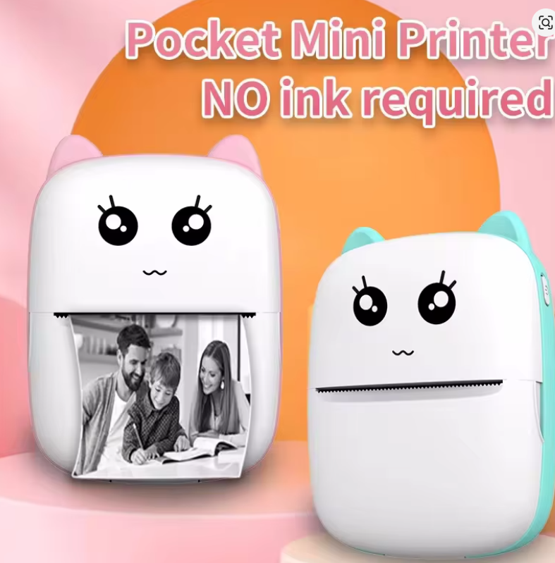Portable thermal printer mini cat print photo pocket thermal label printer 58mm printing wireless Bluetooth Android iOS printers