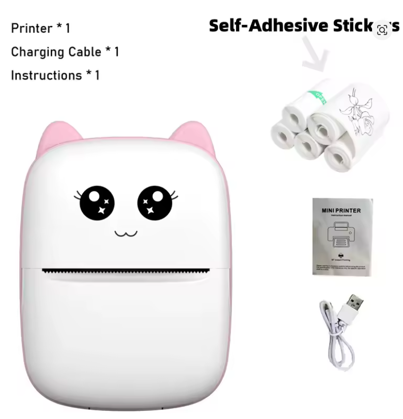 Portable thermal printer mini cat print photo pocket thermal label printer 58mm printing wireless Bluetooth Android iOS printers