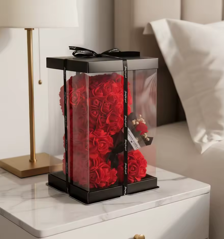 1pc 25cm Rose Bear with flower bouquet Artificial Foam Flowers Bear Romantic Creative Gifts For Valentines Day Anniversary Gift