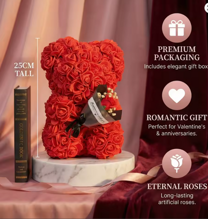 1pc 25cm Rose Bear with flower bouquet Artificial Foam Flowers Bear Romantic Creative Gifts For Valentines Day Anniversary Gift
