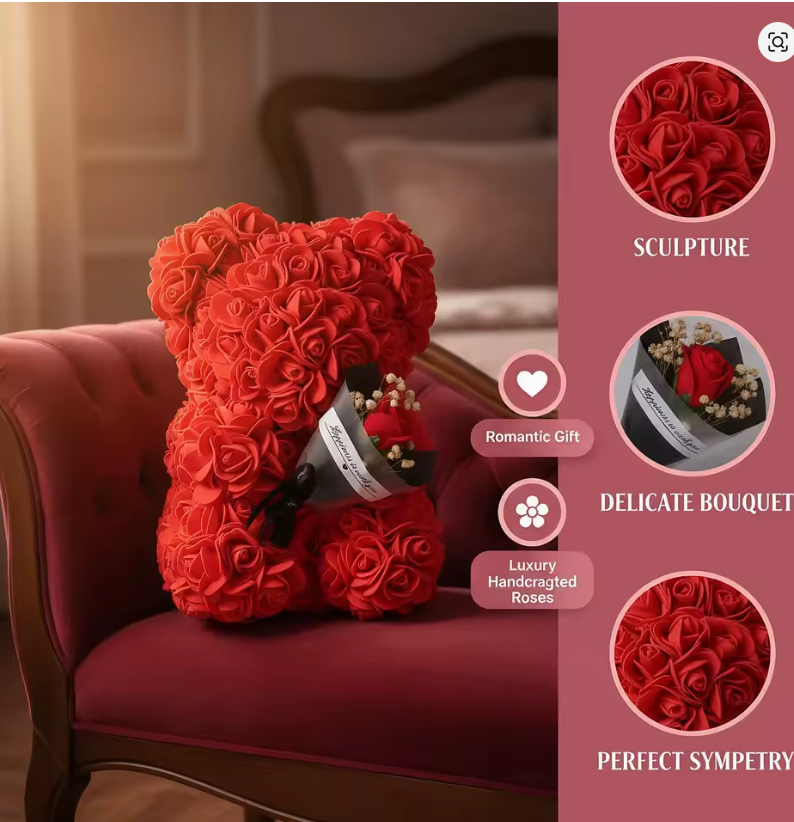 1pc 25cm Rose Bear with flower bouquet Artificial Foam Flowers Bear Romantic Creative Gifts For Valentines Day Anniversary Gift